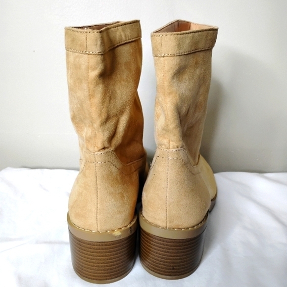 LOFT Pull-On Ankle Boots Women 9 Tan Stretch Faux Suede Block Heel 2" - Picture 5 of 9